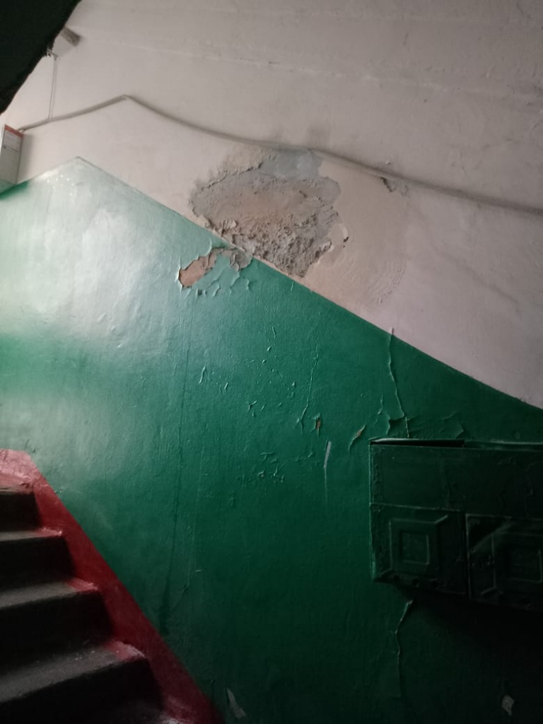 Фото 1 Протекающая стена в подъезде дома на Дзержинского под управлением Лидерфонда.jpg
